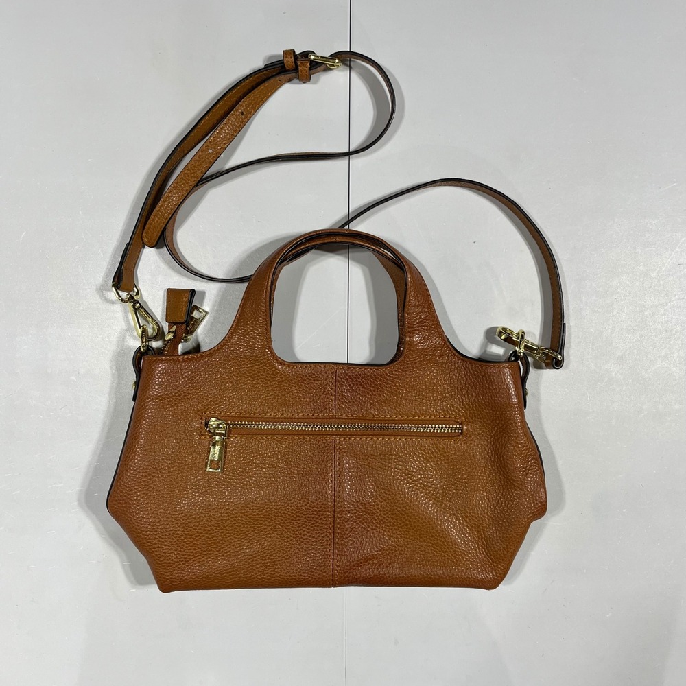 Kattee Old Money Cognac Brown Pebbled Leather Crossbody Handbag Satchel Classic